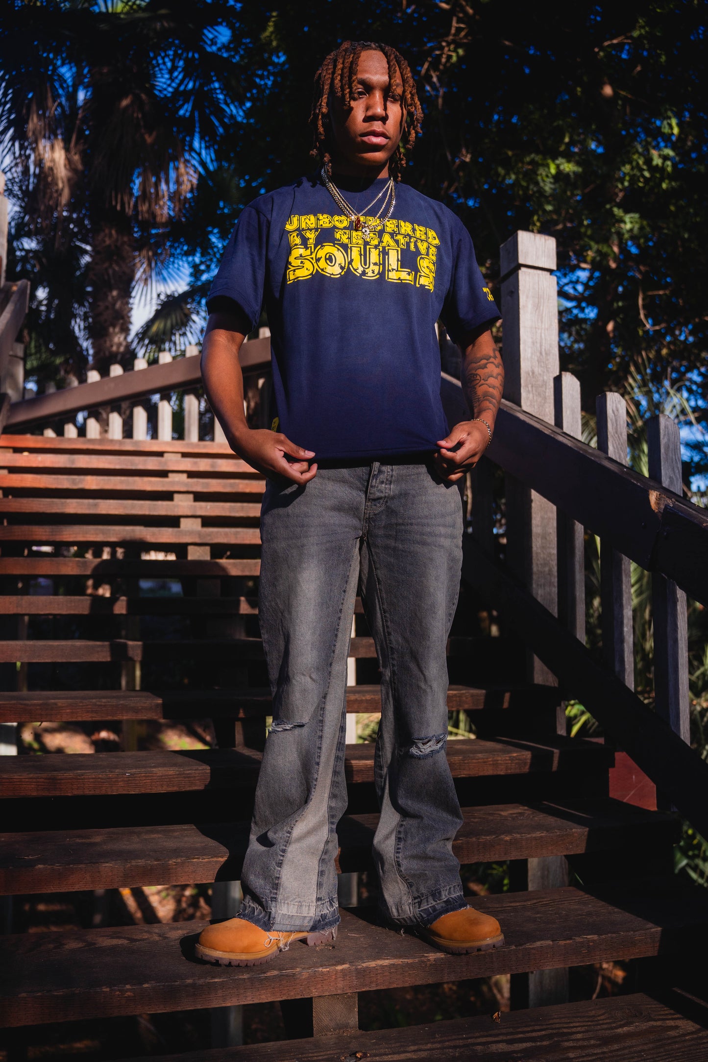 Unbothered Tee (Navy Blue & Yellow)