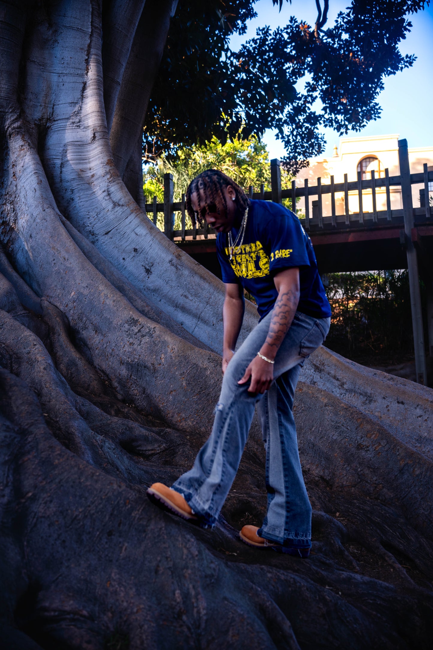 Unbothered Tee (Navy Blue & Yellow)