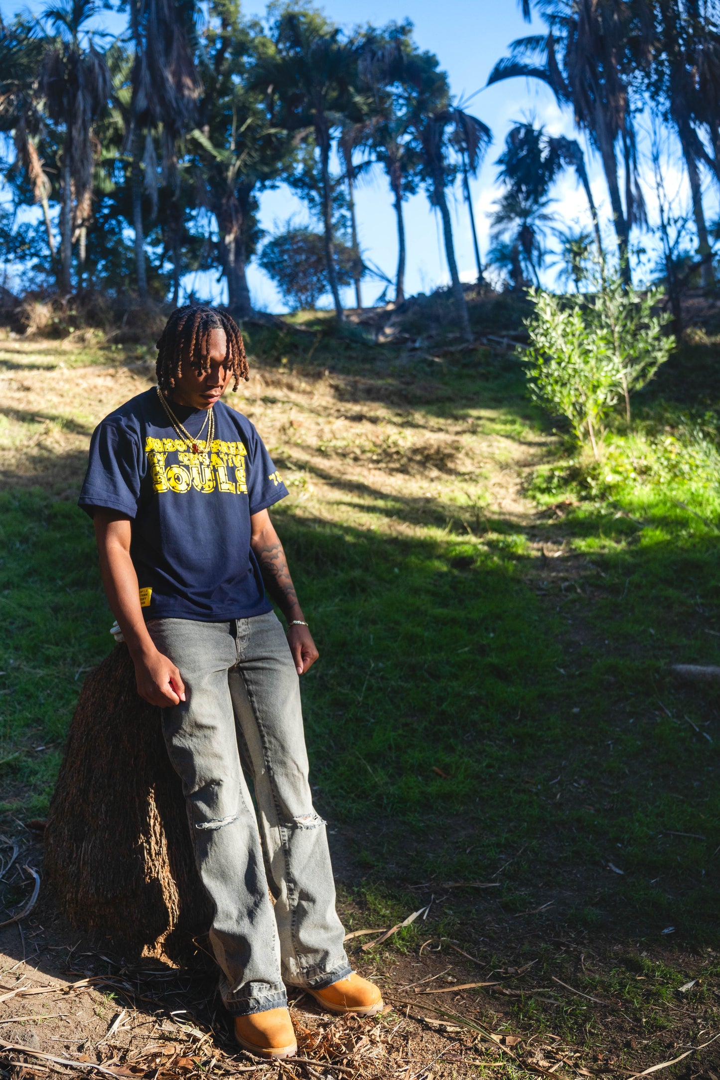 Unbothered Tee (Navy Blue & Yellow)